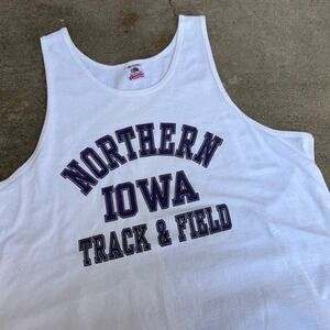 Vintage Fruit of the Loom Northern Iowa Track & Field Tank Top XL White USA Made